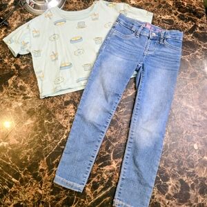 Kids Matching Set with Blue Jeans and Patterned Top